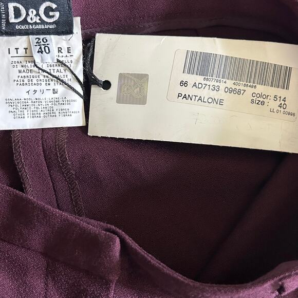 Dolce & Gabbana NWT Pants Size 40 US 4 Wool Viscose Blend Plum Purple Designer - Picture 9 of 9
